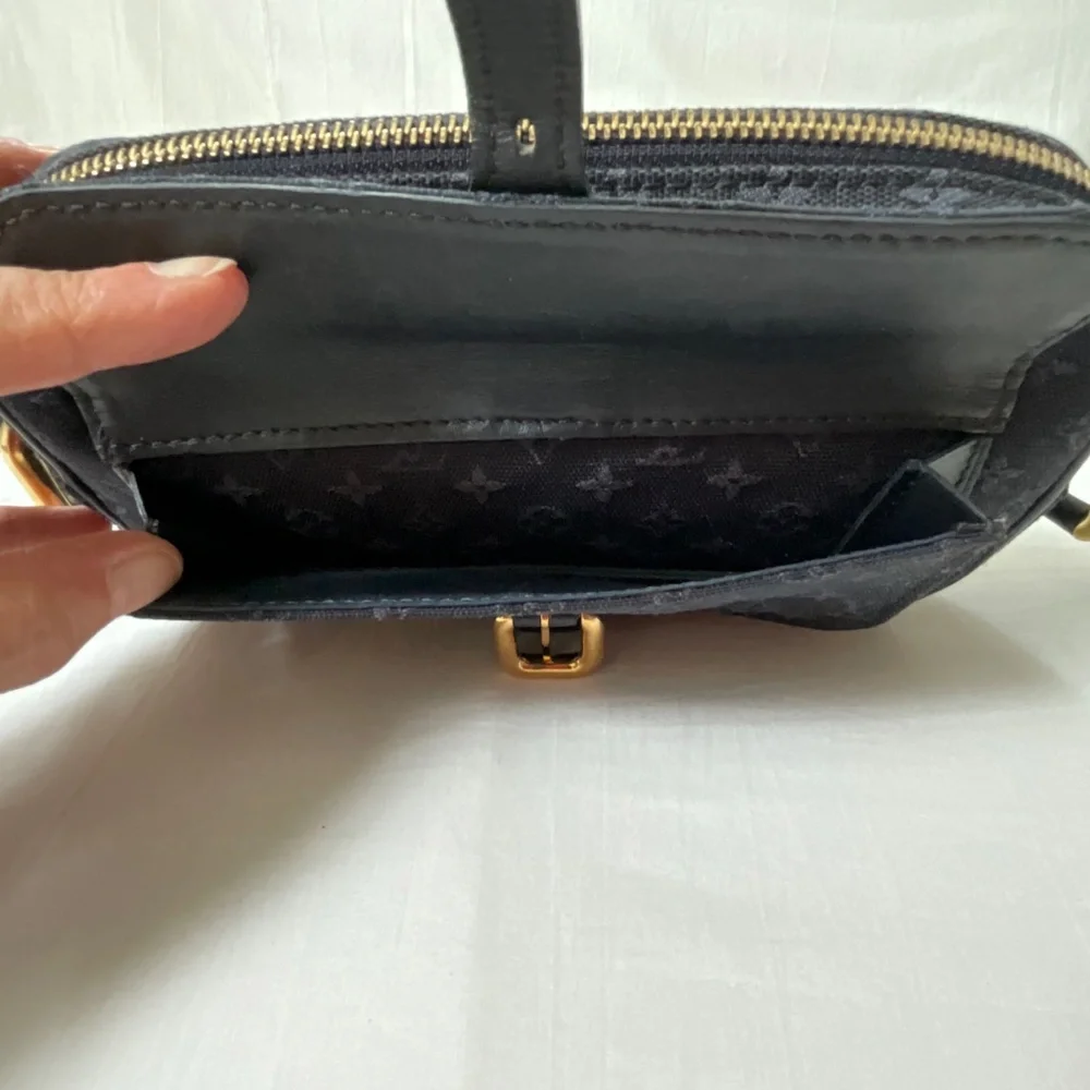 LOUIS VUITTON Vintage Juliette Mini Lin Monogram Canvas Crossbody Navy Blue